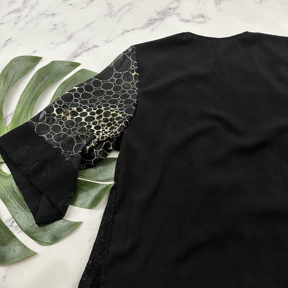 Spencer Alexis Kimono Blouse Top Size M Black Cream Silk Blend Floral Jacquard - Picture 11 of 12